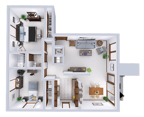 Floor plan for 2 beds, 1 bath, 972 sqft